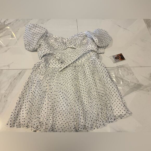 Self-portrait white crinkle chiffon dot mini dress #9 - Picture 11 of 12